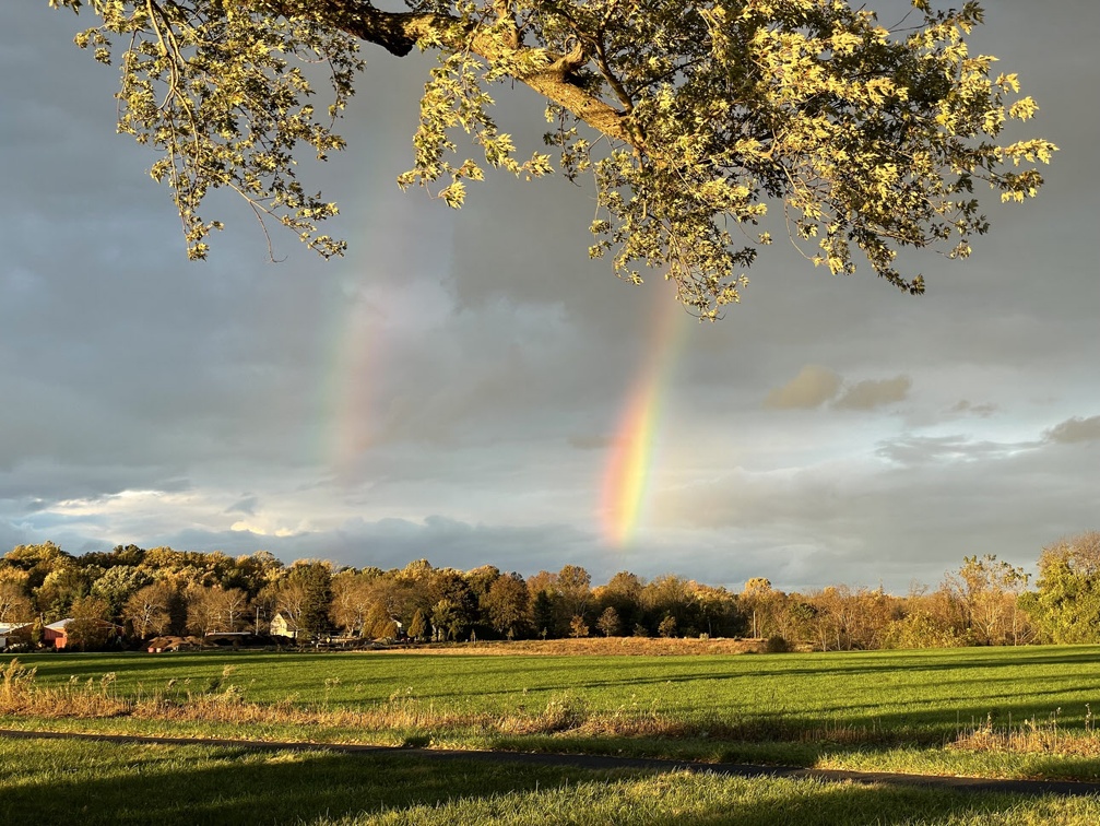 fall landscape with double rainbow